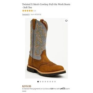 $220 Twisted X Mens Size US 9 EE Blue Leather Cowboy Western Boots Gray Brown